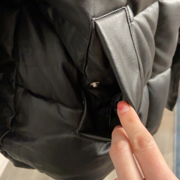 7 for All Mankind Faux Leather Quilted Black Puffer coat puffy winter jacket med - Picture 8 of 16